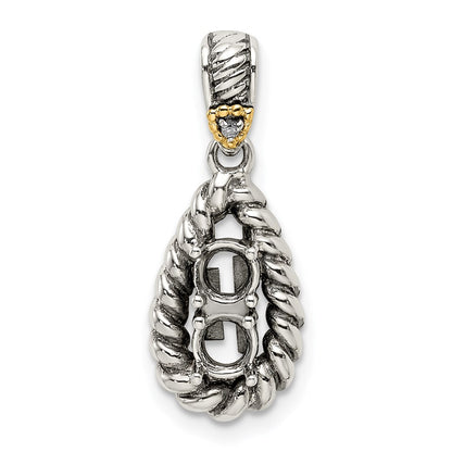 Sterling Silver Antiqued w/14K/Silver Two-Tone 2-stone W/diamond Mother's Pendant