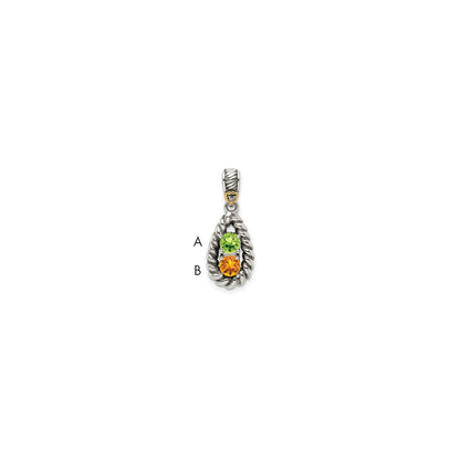 Sterling Silver Antiqued w/14K/Silver Two-Tone 2-stone W/diamond Mother's Pendant