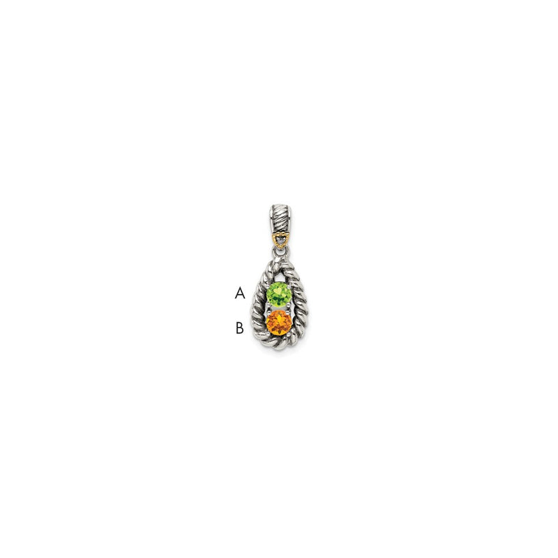 Sterling Silver Antiqued w/14K/Silver Two-Tone 2-stone W/diamond Mother's Pendant
