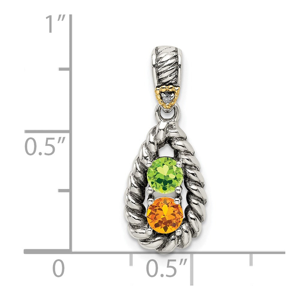 Sterling Silver Antiqued w/14K/Silver Two-Tone 2-stone W/diamond Mother's Pendant