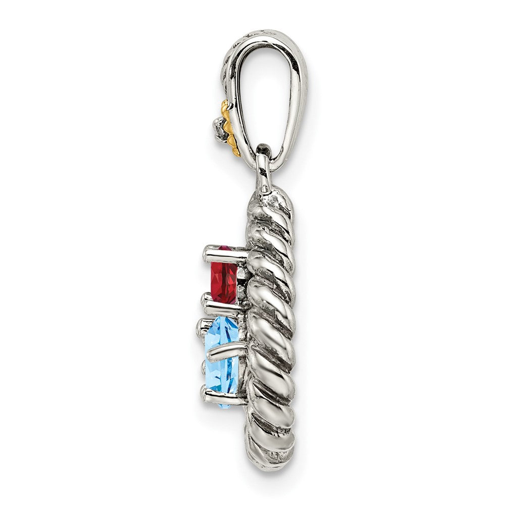 Sterling Silver Antiqued w/14K/Silver Two-Tone 3-stone W/diamond Mother's Pendant