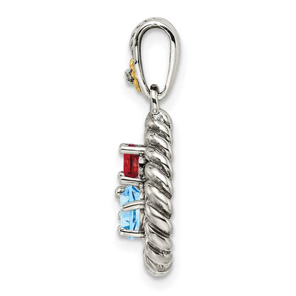 Sterling Silver Antiqued w/14K/Silver Two-Tone 3-stone W/diamond Mother's Pendant
