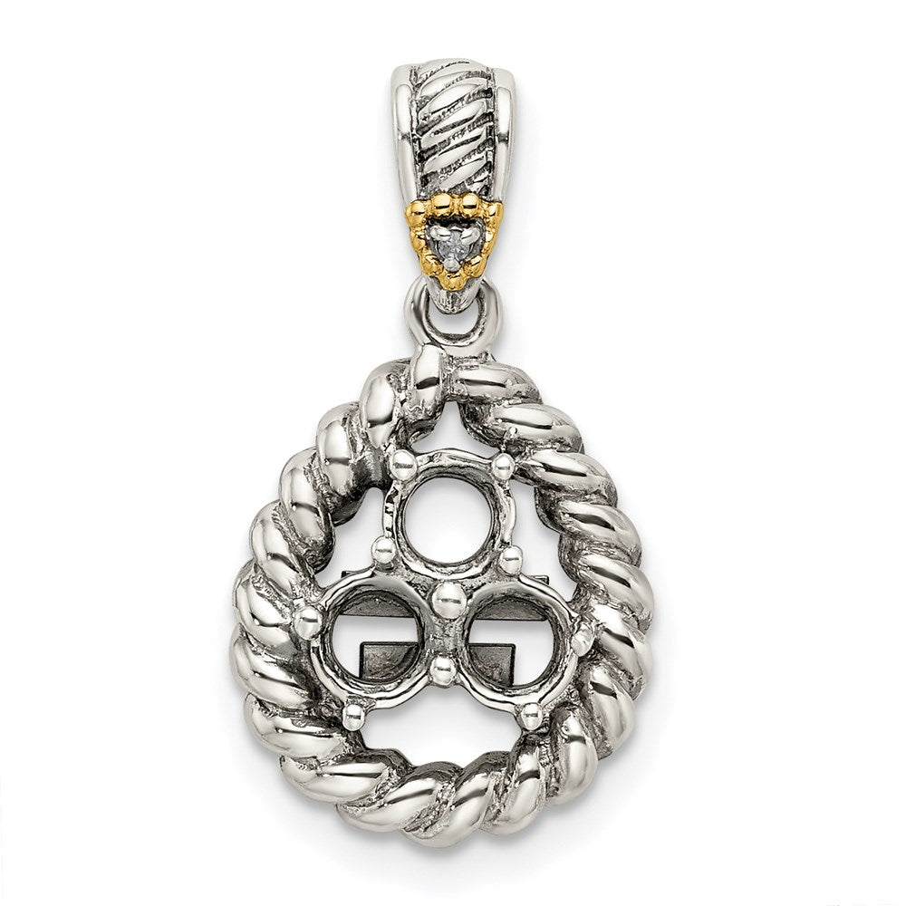 Sterling Silver Antiqued w/14K/Silver Two-Tone 3-stone W/diamond Mother's Pendant