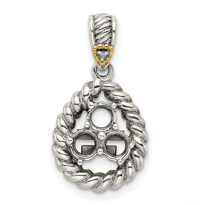 Sterling Silver Antiqued w/14K/Silver Two-Tone 3-stone W/diamond Mother's Pendant