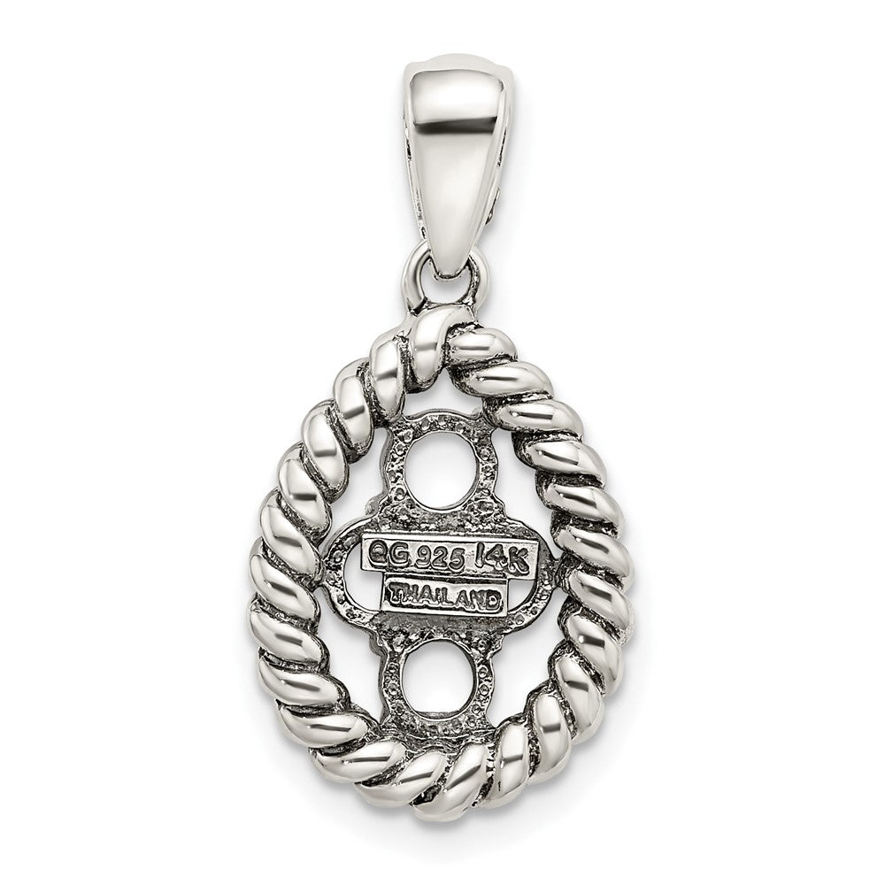Sterling Silver Antiqued w/14K/Silver Two-Tone 4-stone W/diamond Mother's Pendant