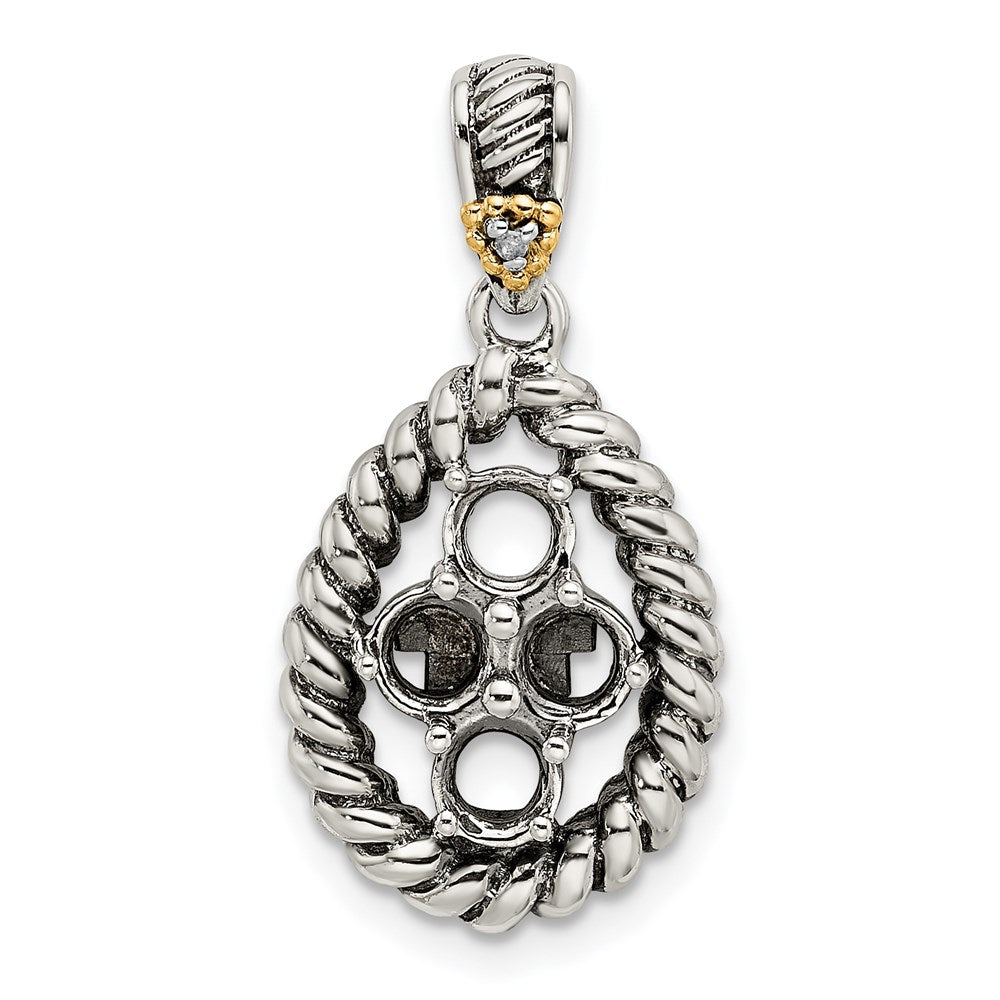 Sterling Silver Antiqued w/14K/Silver Two-Tone 4-stone W/diamond Mother's Pendant