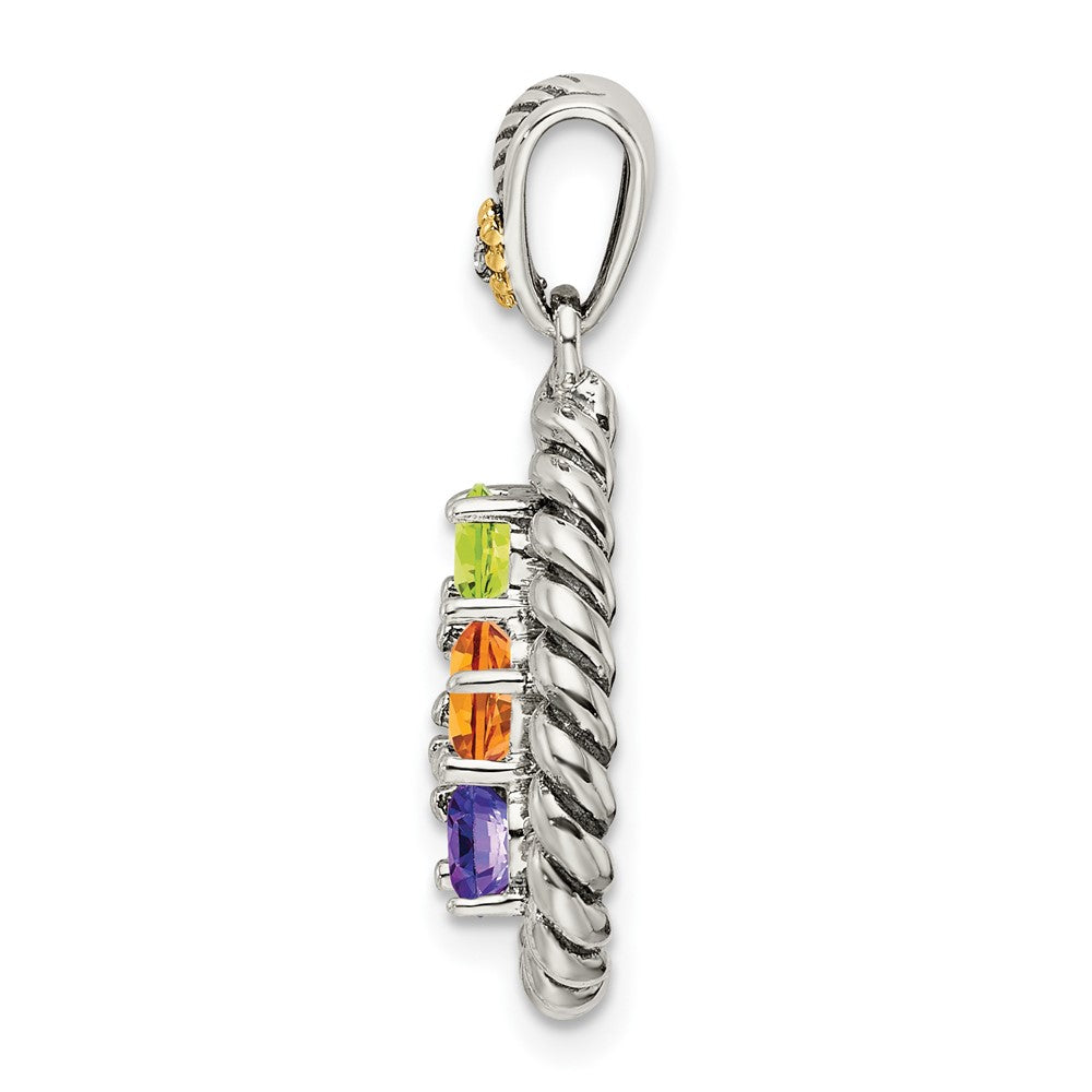 Sterling Silver Antiqued w/14K/Silver Two-Tone 5-stone W/diamond Mother's Pendant