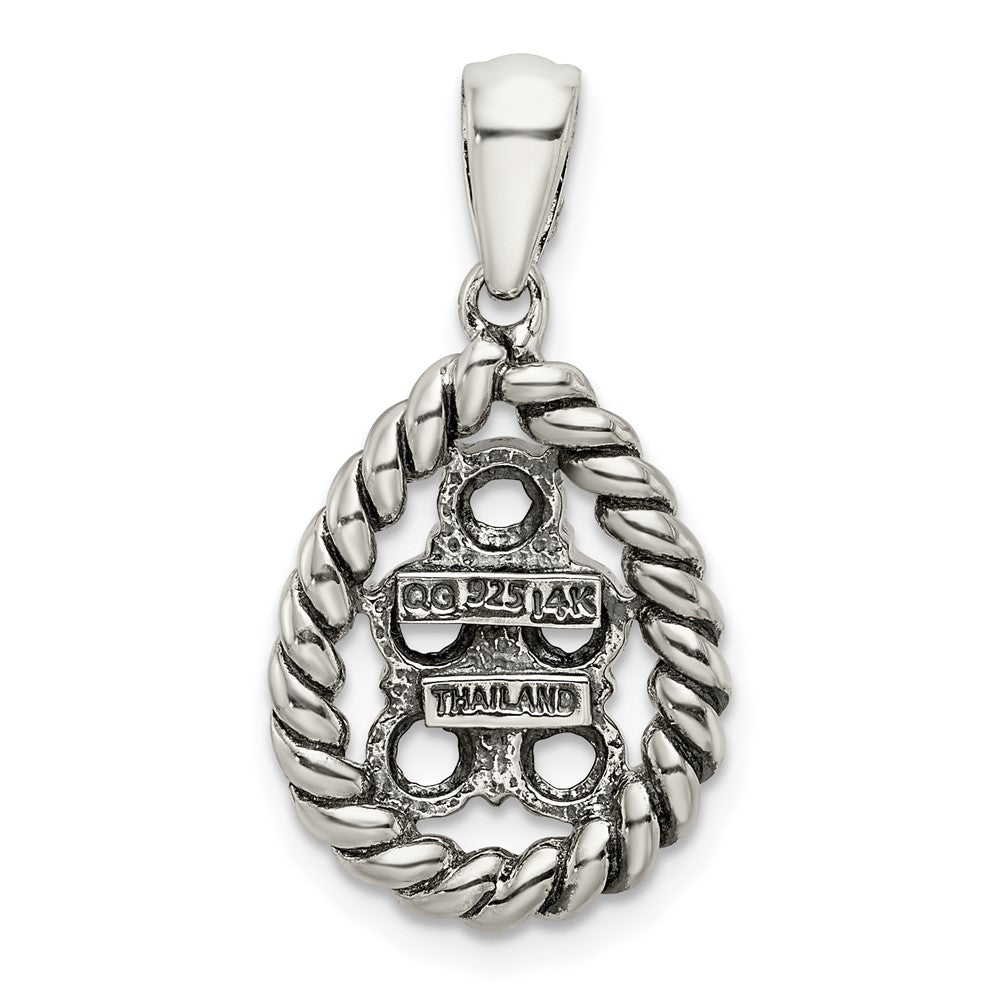 Sterling Silver Antiqued w/14K/Silver Two-Tone 5-stone W/diamond Mother's Pendant