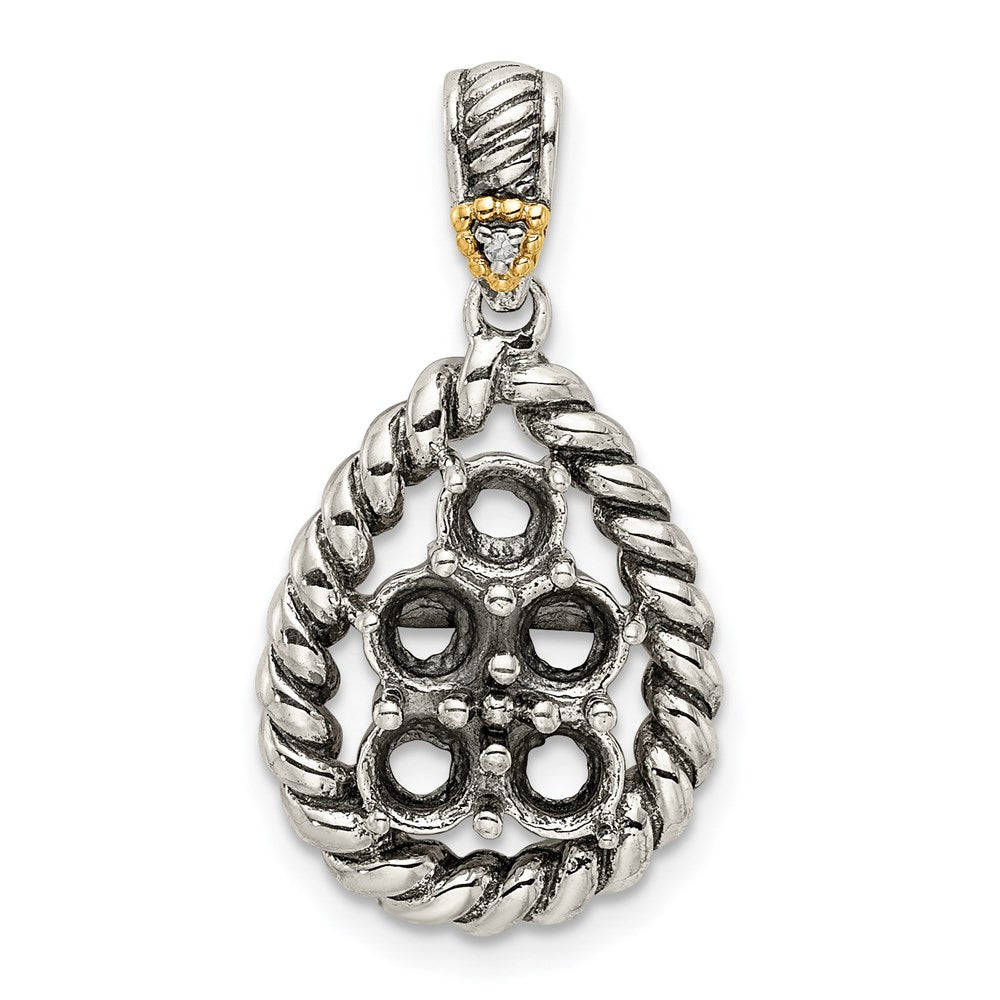Sterling Silver Antiqued w/14K/Silver Two-Tone 5-stone W/diamond Mother's Pendant