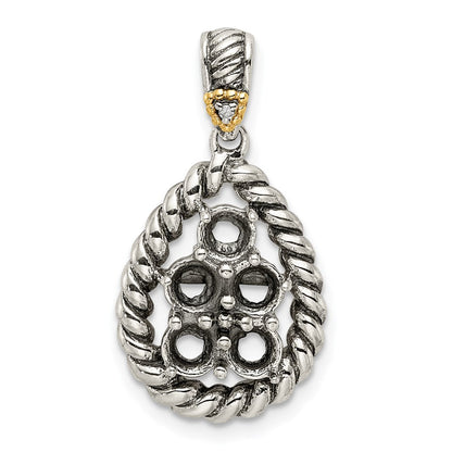Sterling Silver Antiqued w/14K/Silver Two-Tone 5-stone W/diamond Mother's Pendant