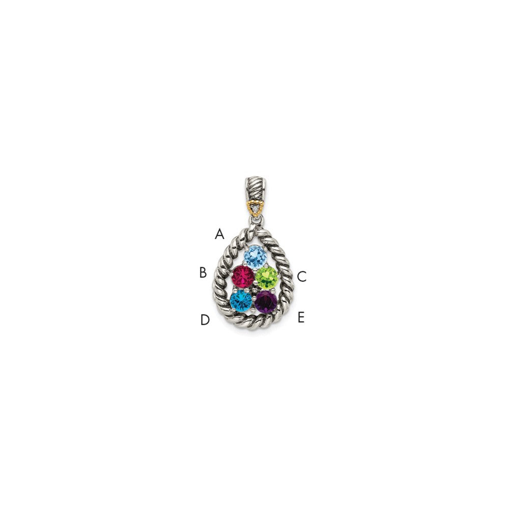 Sterling Silver Antiqued w/14K/Silver Two-Tone 5-stone W/diamond Mother's Pendant