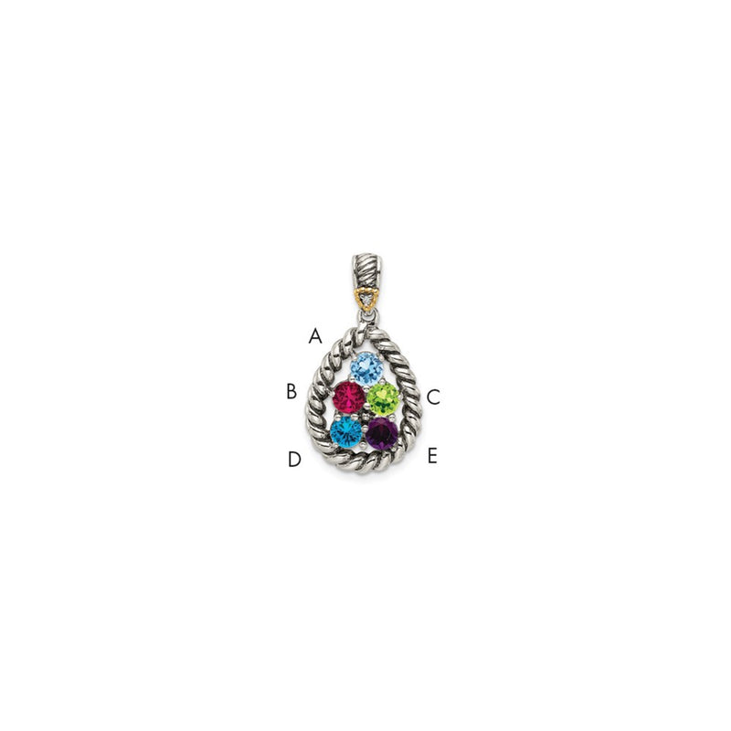 Sterling Silver Antiqued w/14K/Silver Two-Tone 5-stone W/diamond Mother's Pendant