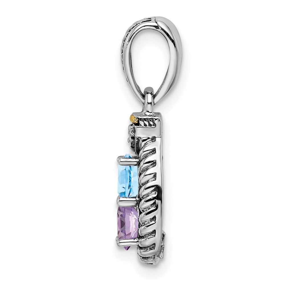 Sterling Silver Antiqued w/14K/Silver Two-Tone 2-stone W/diamond Mothers Pendant Semi-Mount