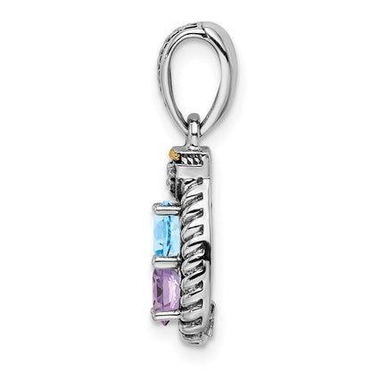 Sterling Silver Antiqued w/14K/Silver Two-Tone 2-stone W/diamond Mother's Pendant