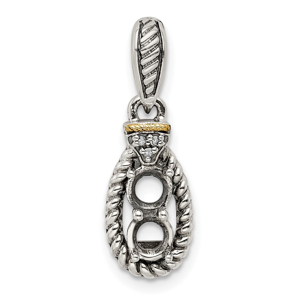 Sterling Silver Antiqued w/14K/Silver Two-Tone 2-stone W/diamond Mother's Pendant