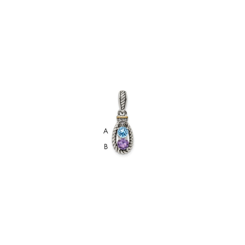 Sterling Silver Antiqued w/14K/Silver Two-Tone 2-stone W/diamond Mothers Pendant Semi-Mount