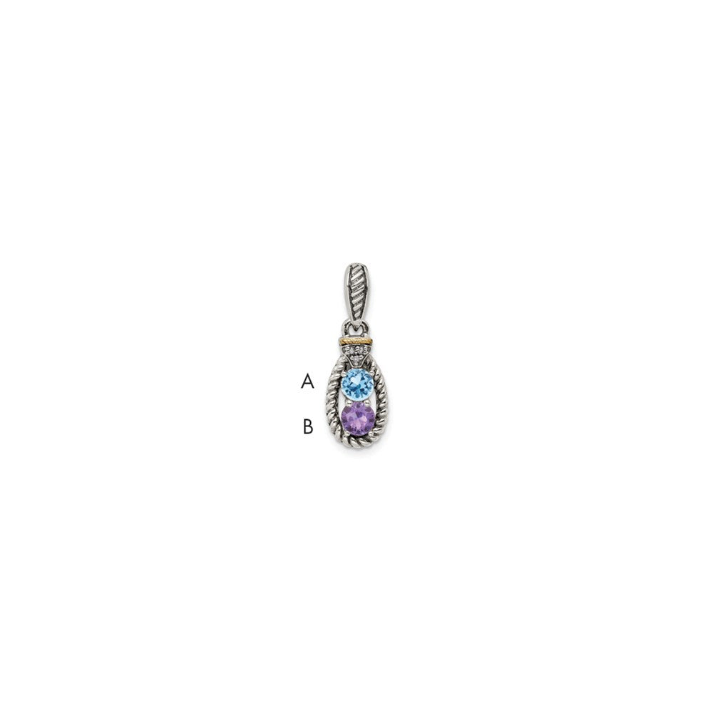 Sterling Silver Antiqued w/14K/Silver Two-Tone 2-stone W/diamond Mother's Pendant