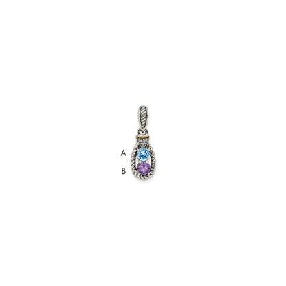 Sterling Silver Antiqued w/14K/Silver Two-Tone 2-stone W/diamond Mother's Pendant