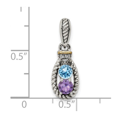 Sterling Silver Antiqued w/14K/Silver Two-Tone 2-stone W/diamond Mothers Pendant Semi-Mount