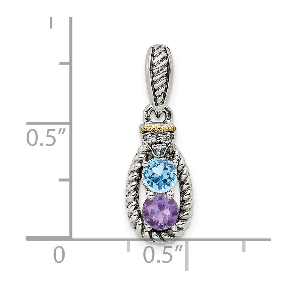 Sterling Silver Antiqued w/14K/Silver Two-Tone 2-stone W/diamond Mother's Pendant