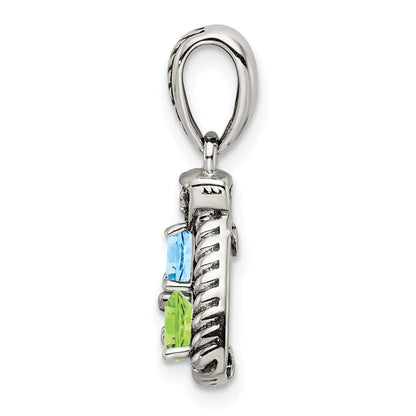 Sterling Silver Antiqued w/14K/Silver Two-Tone 3-stone W/diamond Mother's Pendant