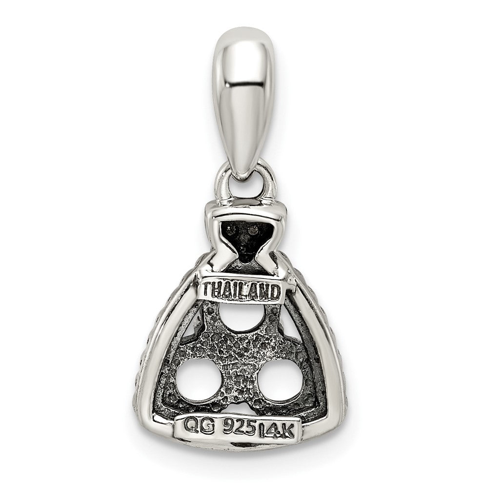 Sterling Silver Antiqued w/14K/Silver Two-Tone 3-stone W/diamond Mother's Pendant