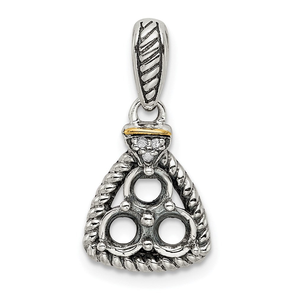 Sterling Silver Antiqued w/14K/Silver Two-Tone 3-stone W/diamond Mother's Pendant