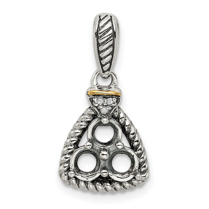 Sterling Silver Antiqued w/14K/Silver Two-Tone 3-stone W/diamond Mother's Pendant