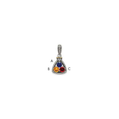 Sterling Silver Antiqued w/14K/Silver Two-Tone 3-stone W/diamond Mother's Pendant