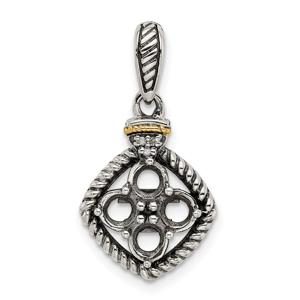 Sterling Silver Antiqued w/14K/Silver Two-Tone 4-stone W/diamond Mother's Pendant
