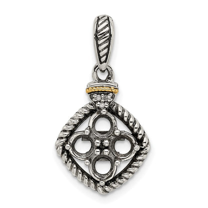 Sterling Silver Antiqued w/14K/Silver Two-Tone 4-stone W/diamond Mother's Pendant