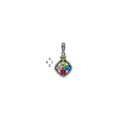 Sterling Silver Antiqued w/14K/Silver Two-Tone 4-stone W/diamond Mother's Pendant