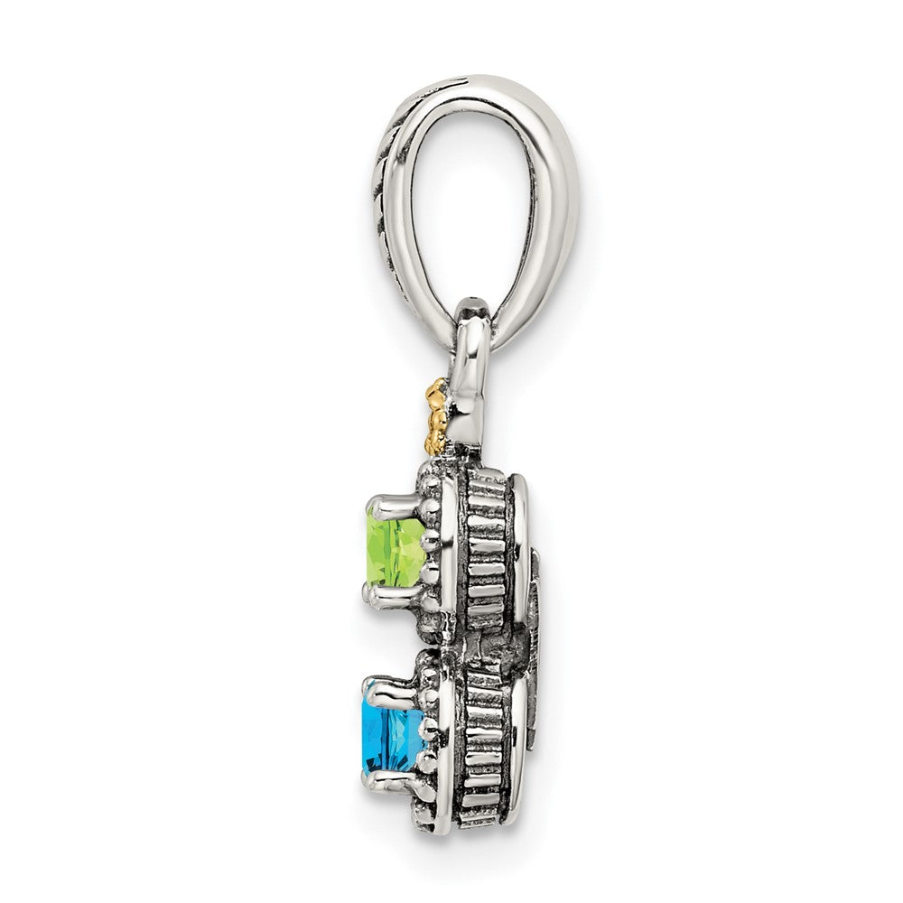 Sterling Silver Antiqued w/14K/Silver Two-Tone 2-stone W/diamond Mother's Pendant