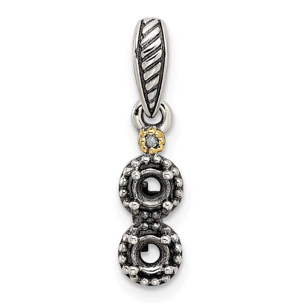 Sterling Silver Antiqued w/14K/Silver Two-Tone 2-stone W/diamond Mother's Pendant