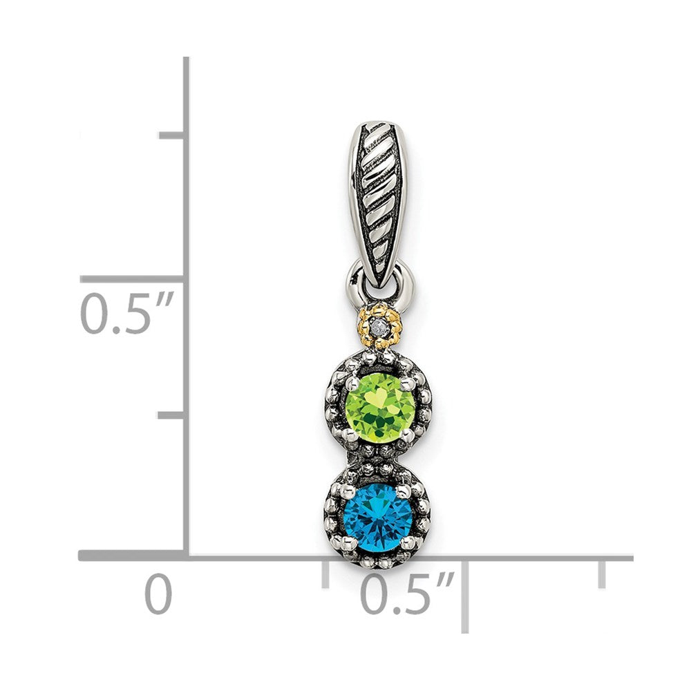 Sterling Silver Antiqued w/14K/Silver Two-Tone 2-stone W/diamond Mother's Pendant