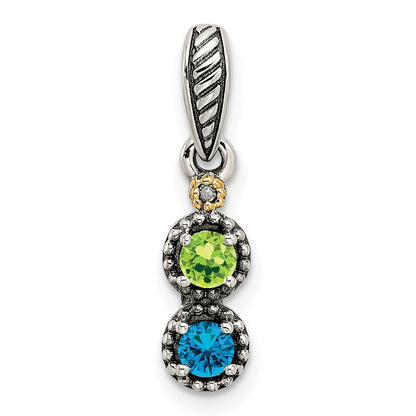 Sterling Silver Antiqued w/14K/Silver Two-Tone 2-stone W/diamond Mother's Pendant