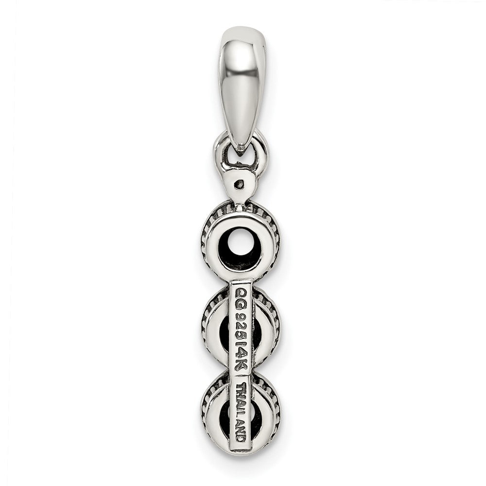 Sterling Silver Antiqued w/14K/Silver Two-Tone 3-stone W/diamond Mother's Pendant