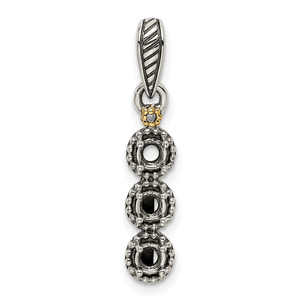 Sterling Silver Antiqued w/14K/Silver Two-Tone 3-stone W/diamond Mother's Pendant