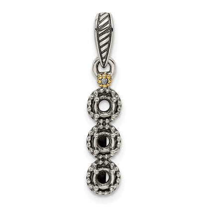 Sterling Silver Antiqued w/14K/Silver Two-Tone 3-stone W/diamond Mother's Pendant