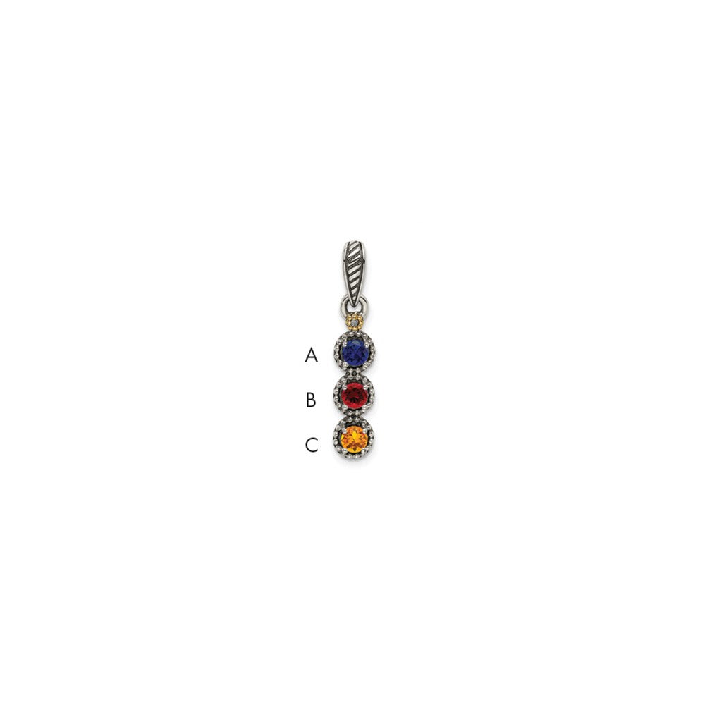 Sterling Silver Antiqued w/14K/Silver Two-Tone 3-stone W/diamond Mother's Pendant