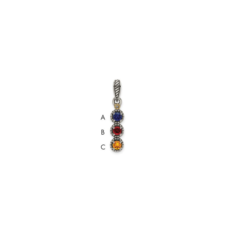 Sterling Silver Antiqued w/14K/Silver Two-Tone 3-stone W/diamond Mother's Pendant
