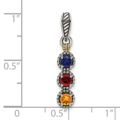 Sterling Silver Antiqued w/14K/Silver Two-Tone 3-stone W/diamond Mother's Pendant