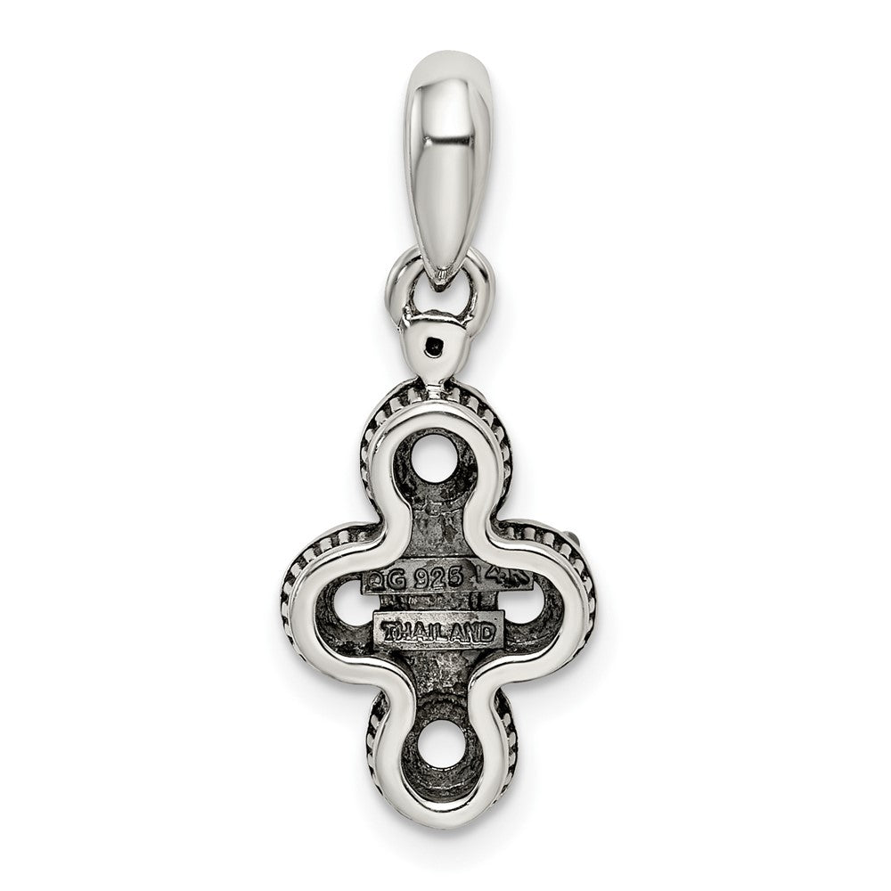 Sterling Silver Antiqued w/14K/Silver Two-Tone 4-stone W/diamond Mother's Pendant
