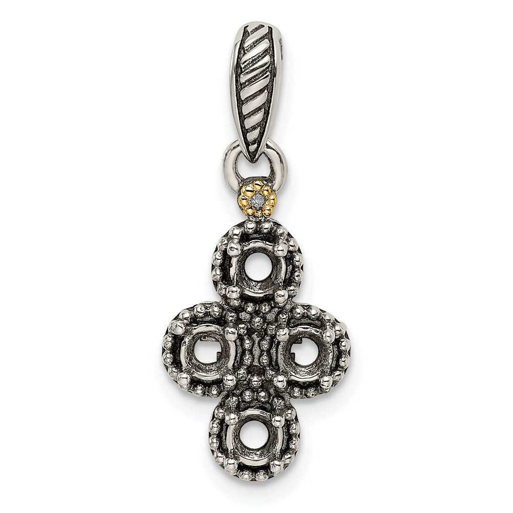 Sterling Silver Antiqued w/14K/Silver Two-Tone 4-stone W/diamond Mother's Pendant