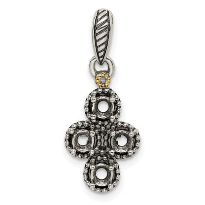 Sterling Silver Antiqued w/14K/Silver Two-Tone 4-stone W/diamond Mother's Pendant
