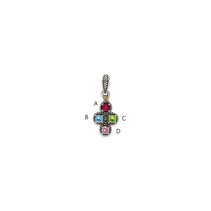 Sterling Silver Antiqued w/14K/Silver Two-Tone 4-stone W/diamond Mother's Pendant