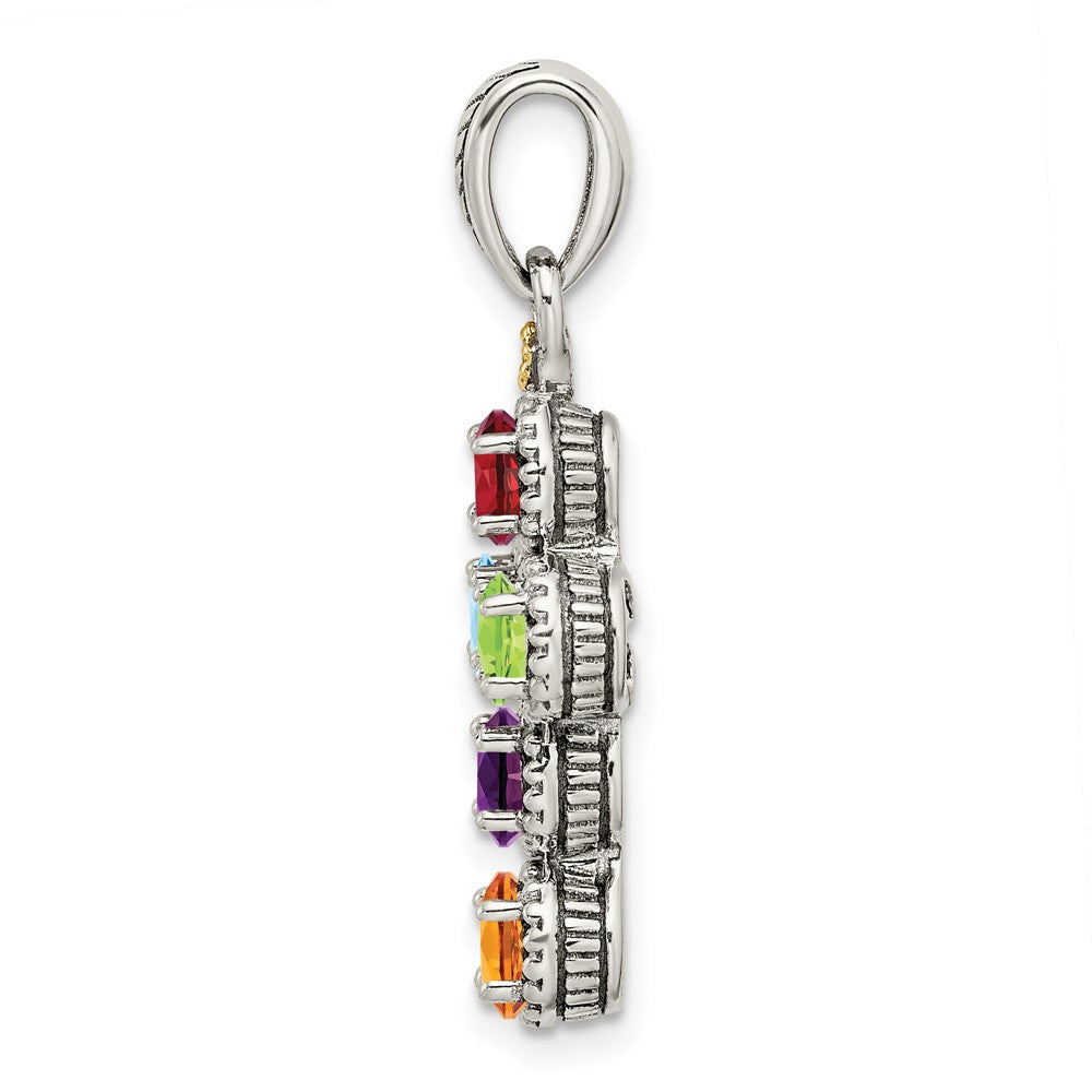Sterling Silver Antiqued w/14K/Silver Two-Tone 5-stone W/diamond Mother's Pendant