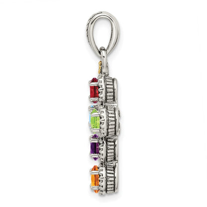 Sterling Silver Antiqued w/14K/Silver Two-Tone 5-stone W/diamond Mother's Pendant