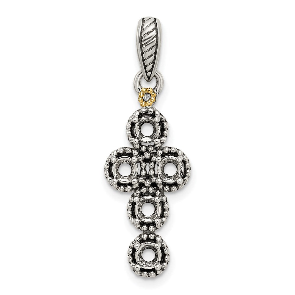 Sterling Silver Antiqued w/14K/Silver Two-Tone 5-stone W/diamond Mother's Pendant