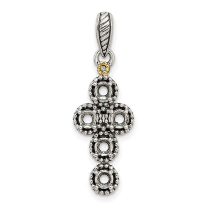 Sterling Silver Antiqued w/14K/Silver Two-Tone 5-stone W/diamond Mother's Pendant